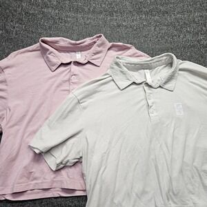 Fabletics Womens Boxy Semi-Cropped Short Sleeve Polo Orchid Pink White Large